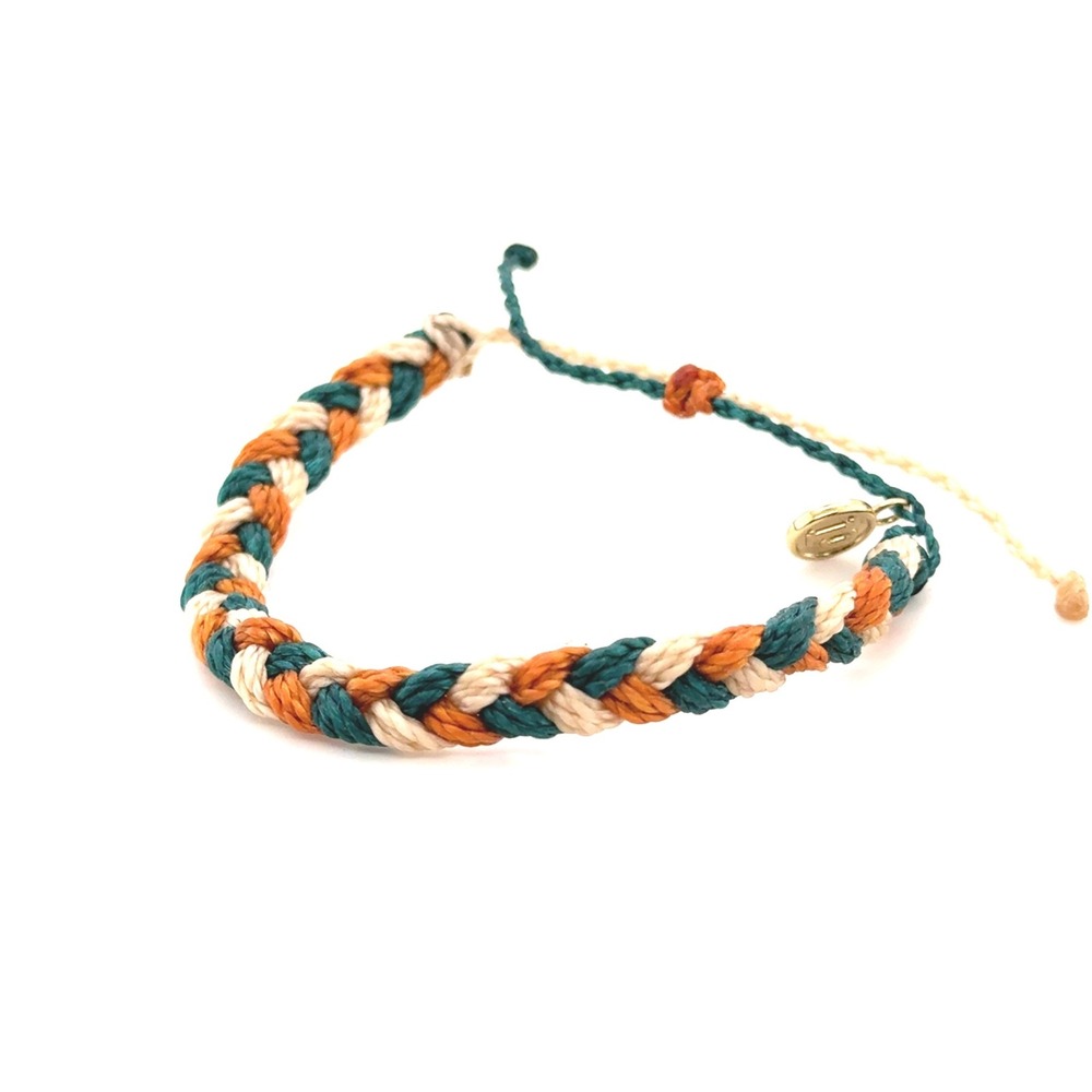 Pura Vida Braided Cord Bracelet Teal Orange Cream Adjustable Charm Womens